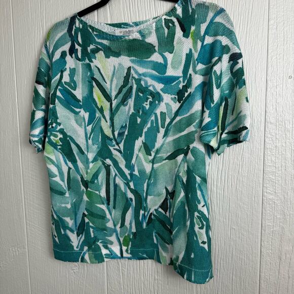 Luisa Ricci Short Sleeve Loose Knit Top Size Small Tropical Print Green Italy - Picture 3 of 6